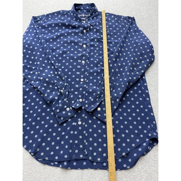 Ralph Lauren Shirt Womens 8 Blue Polka Dot 100% Silk Button Up Long Sleeve - Picture 8 of 14